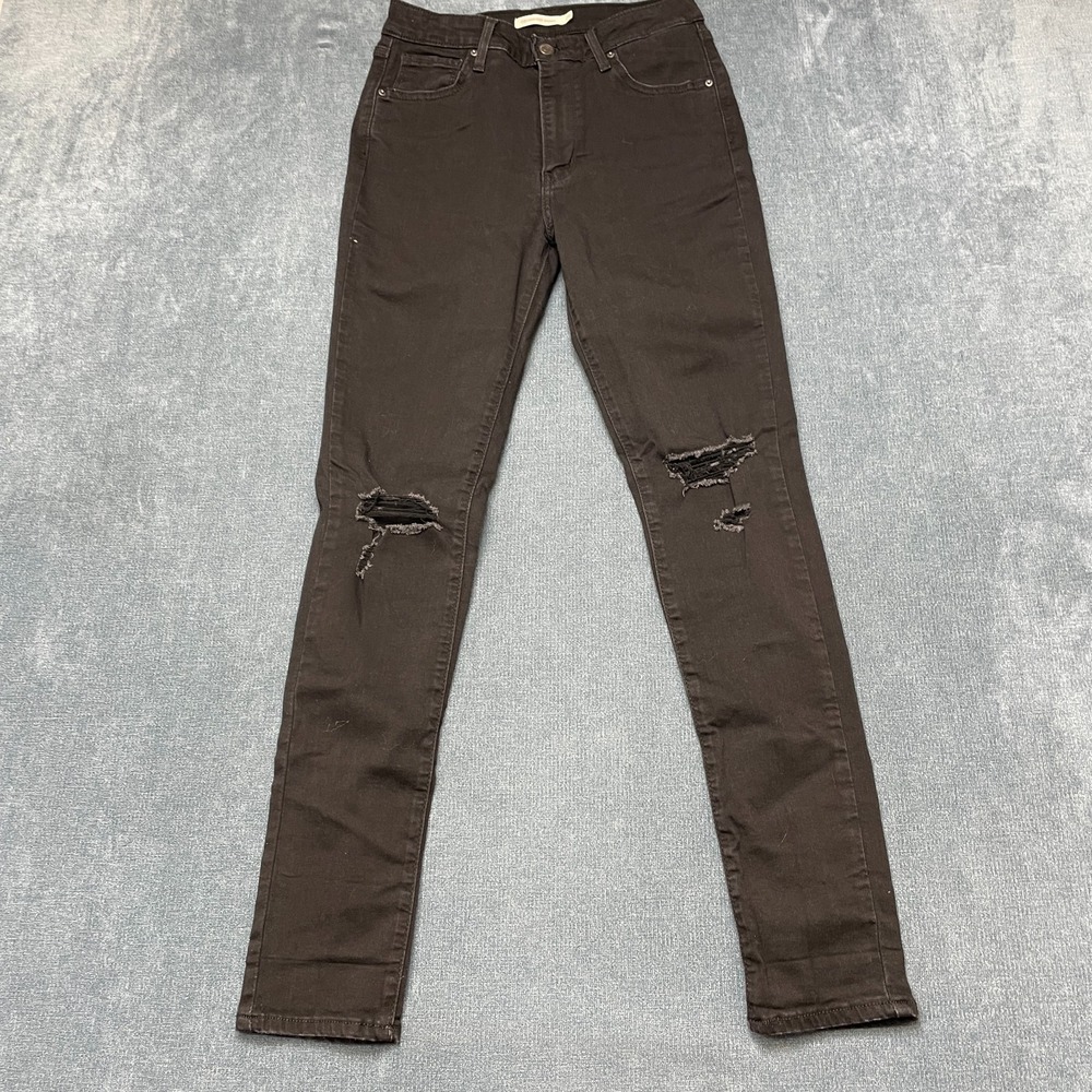 Levi's 721 High Rise Skinny Jeans Womens 29 Black Denim 5-Pockets Distressed